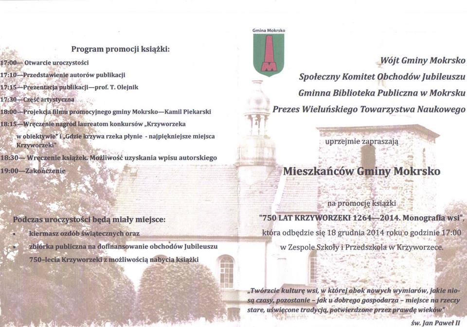 Więcej o: Zaproszenie na promocję monografii wsi Krzyworzeka